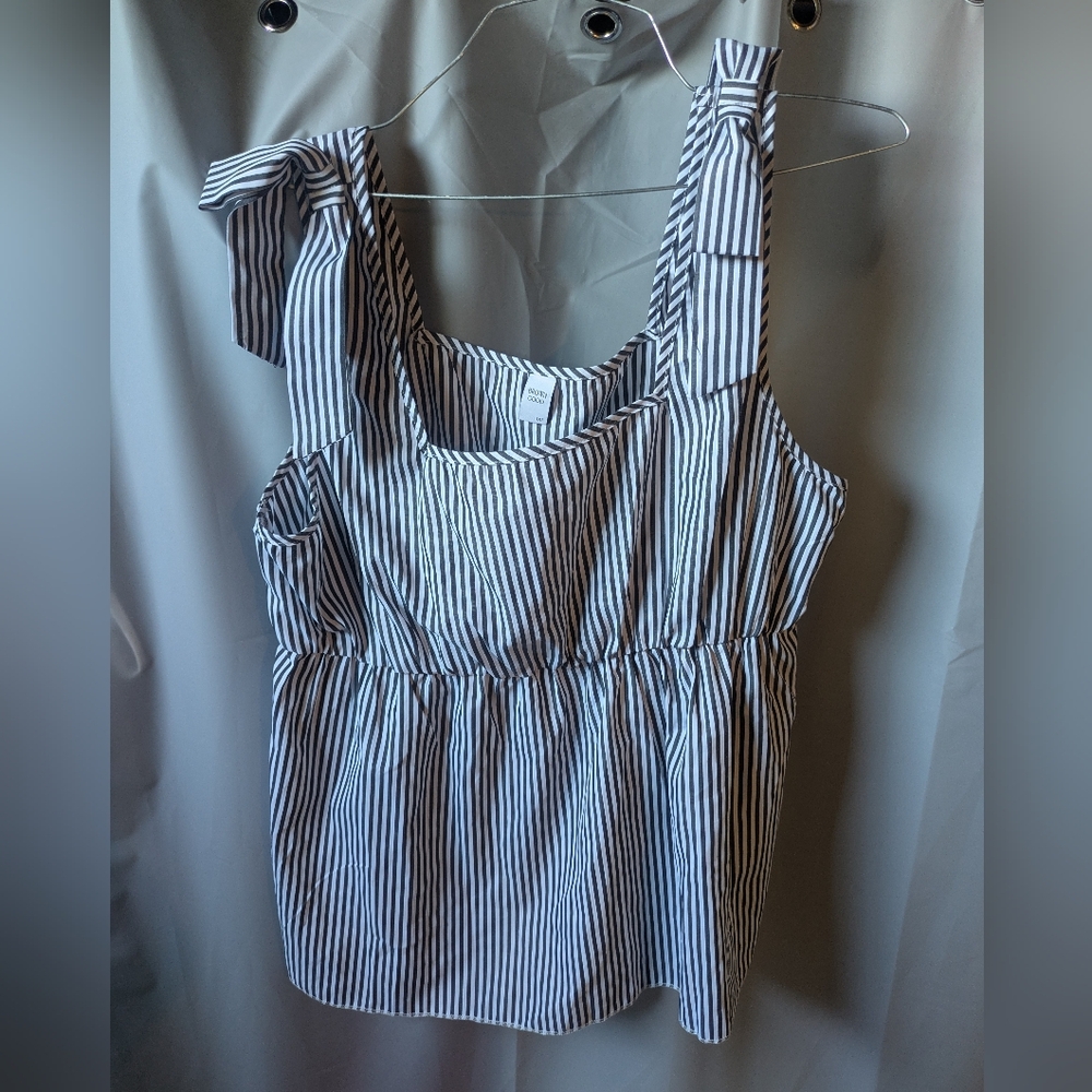 Black and White Smocked Tie Front Tank Top